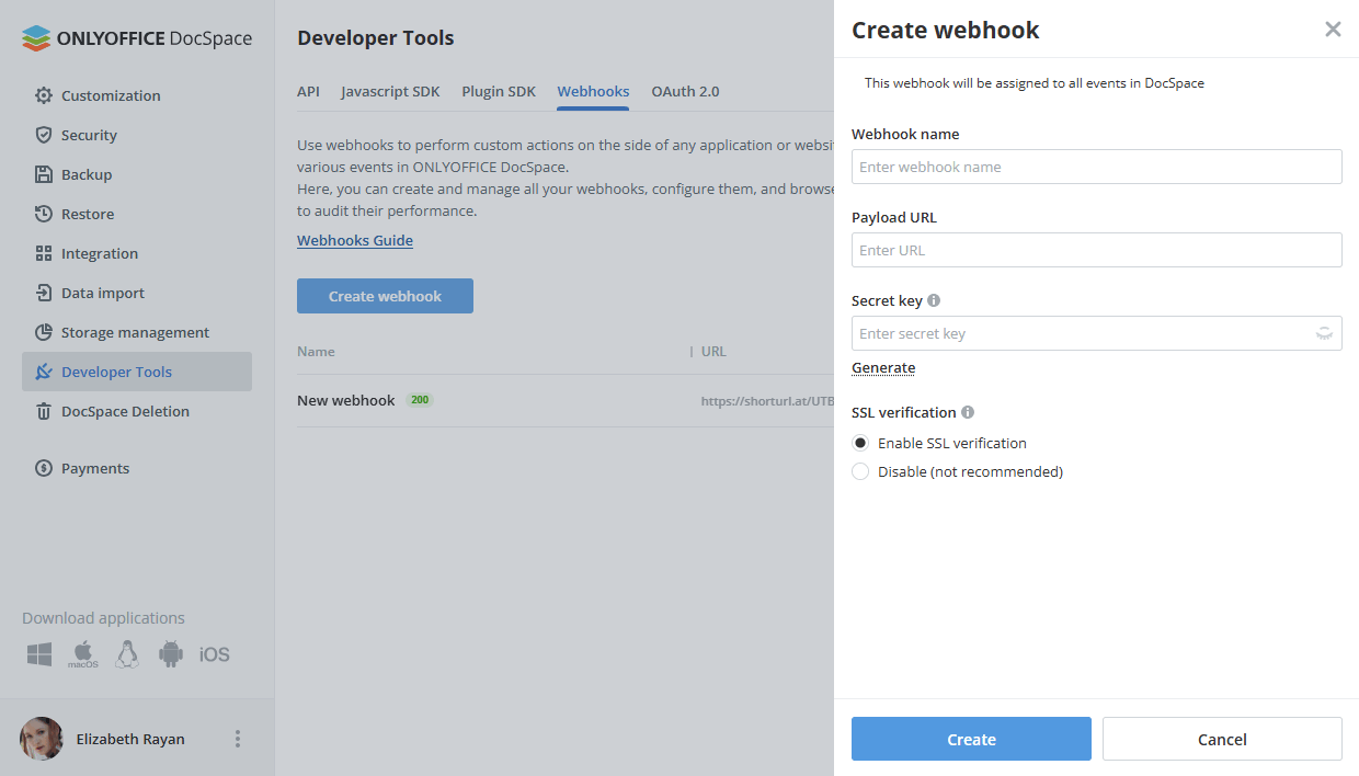Using webhooks in DocSpace
