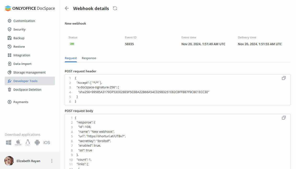 Using webhooks in DocSpace