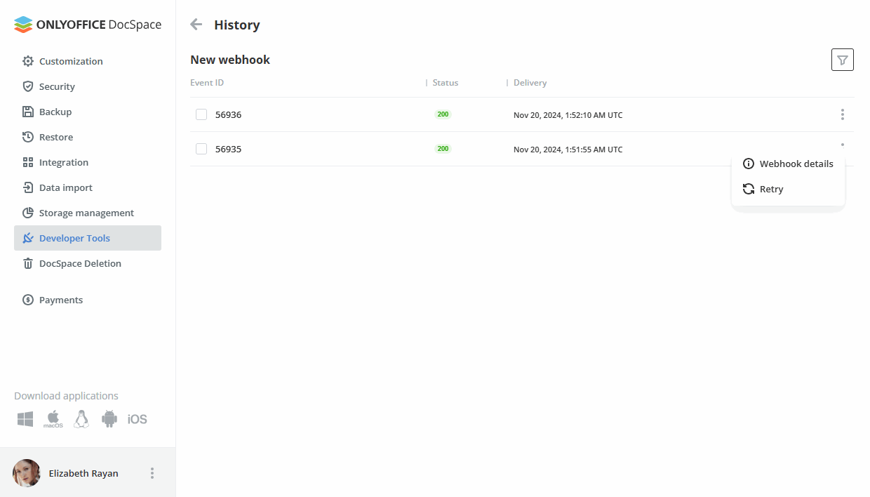 Using webhooks in DocSpace