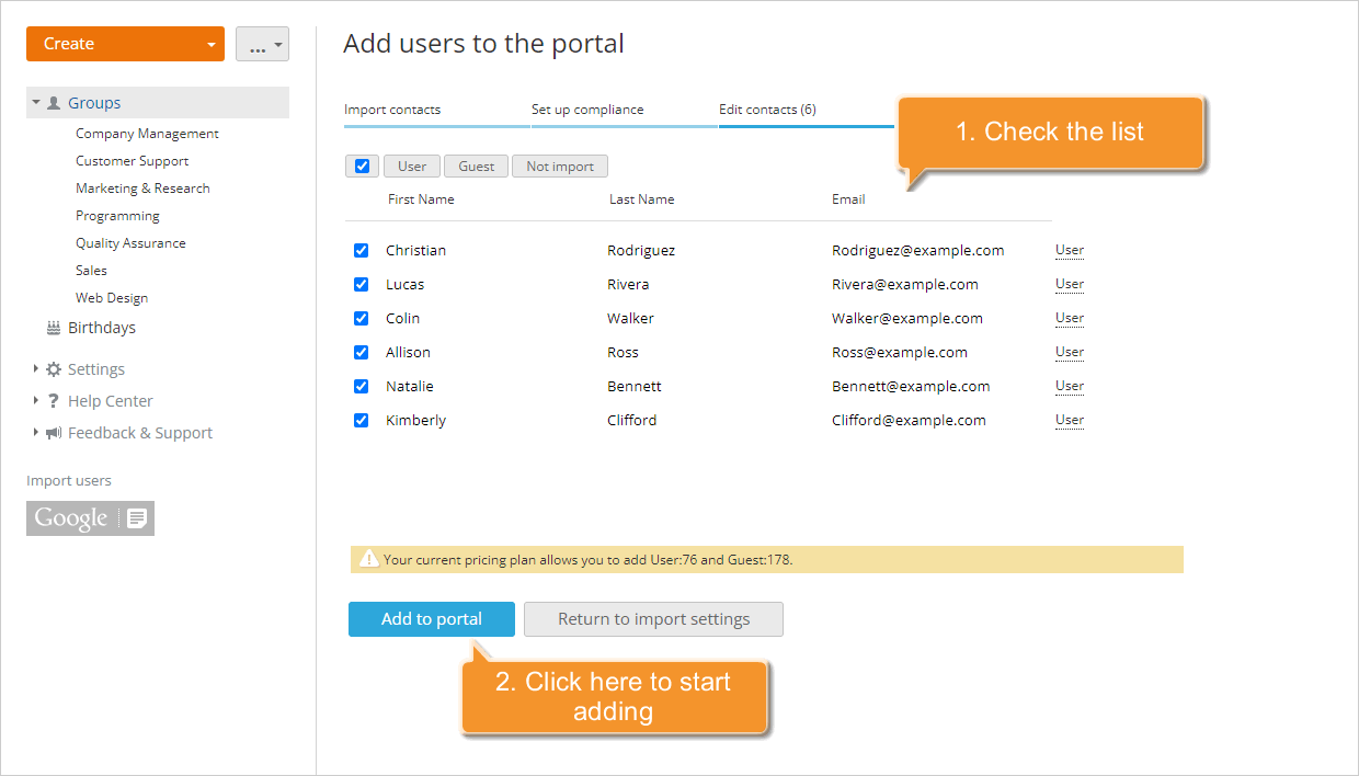 How to add users using the contact information from a mail client address book? Step 4