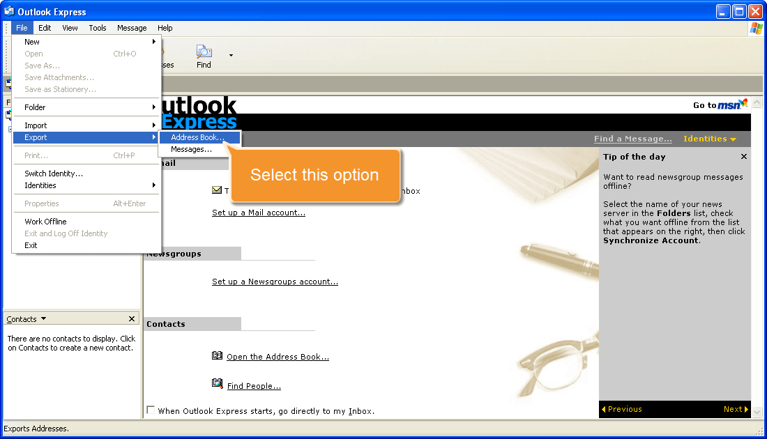 How to add users using the contact information from a mail client address book? Step 1