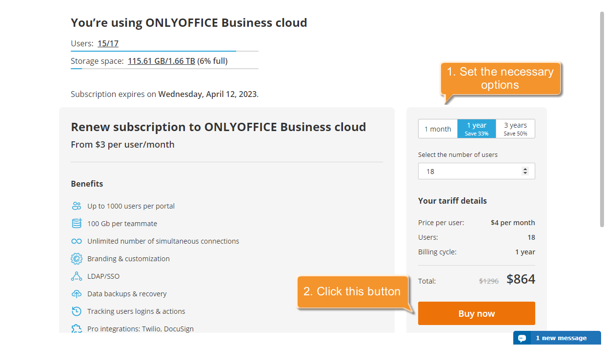 How to change a pricing plan? Step 2