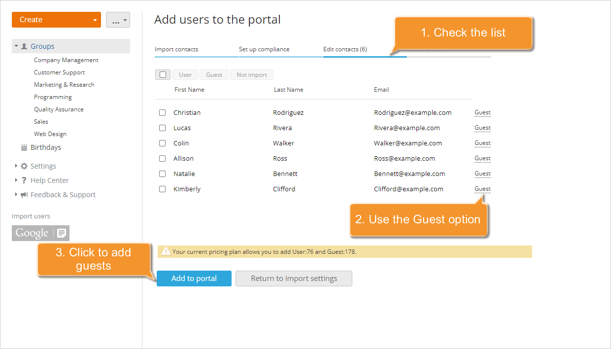 How to add guests to your portal? Import guest accounts