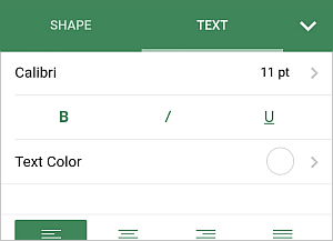 Text settings panel