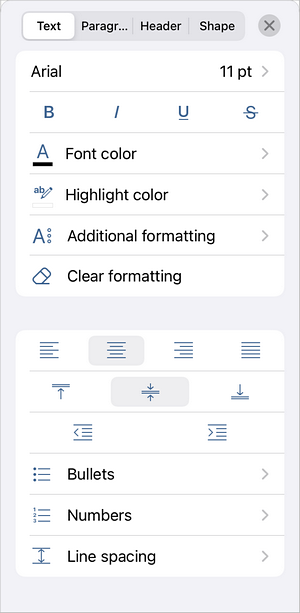 Text settings