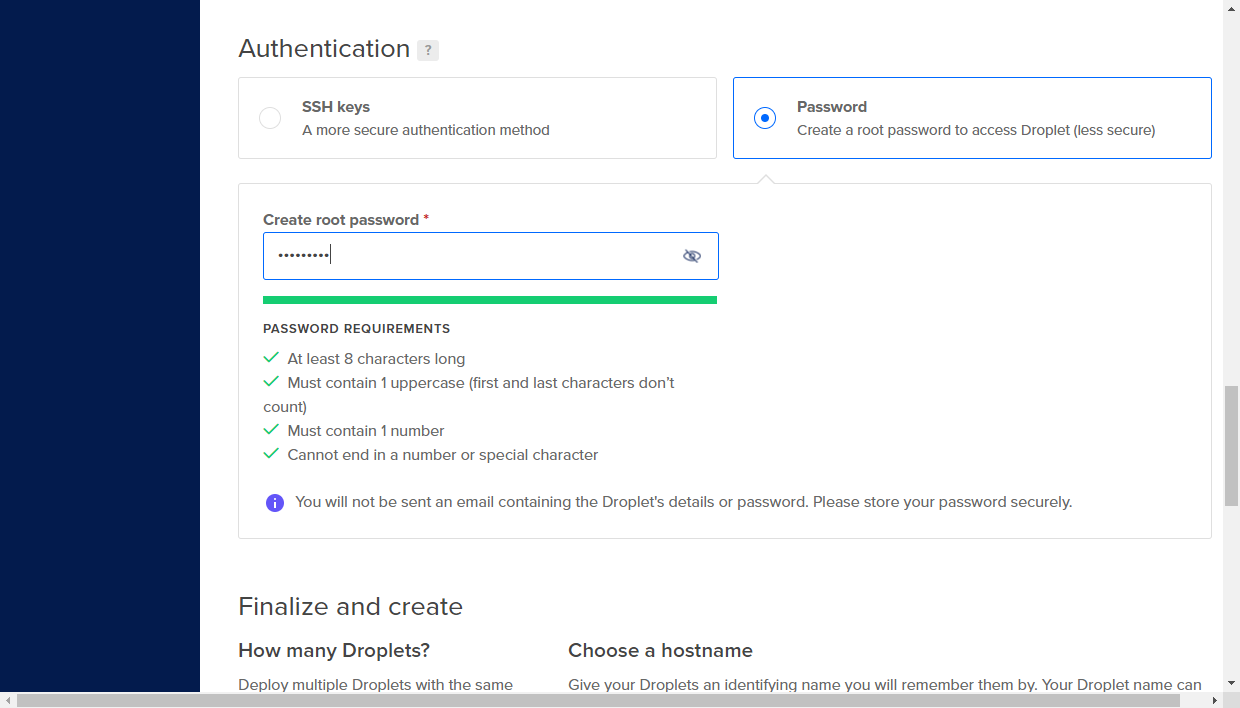 Create your droplet in DigitalOcean