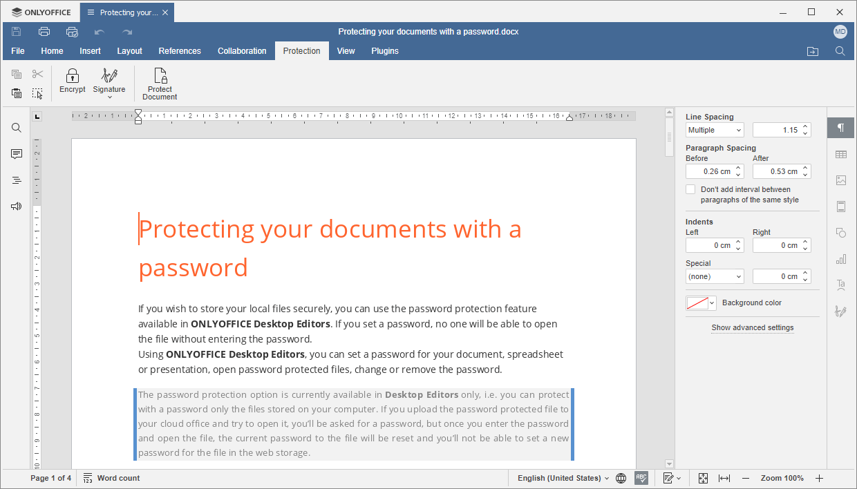 Protection tab