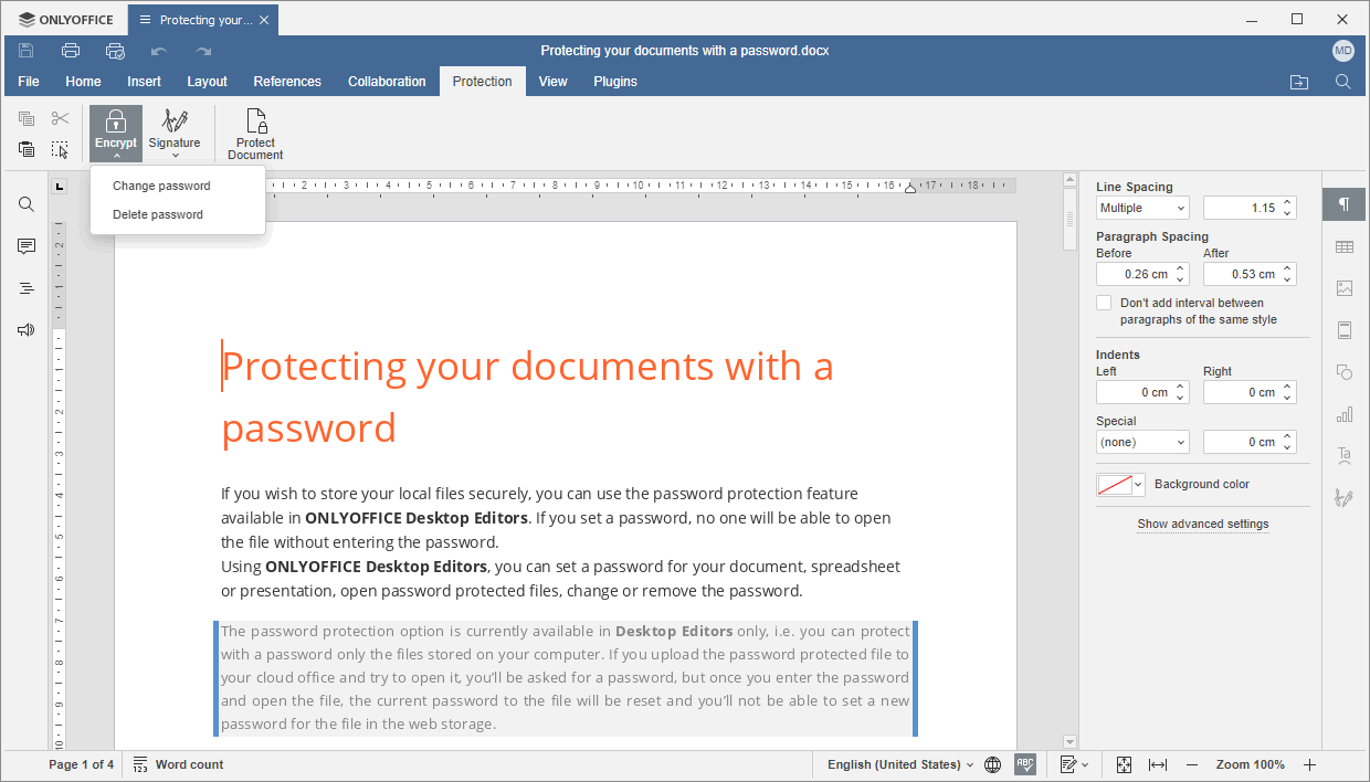 Protection tab