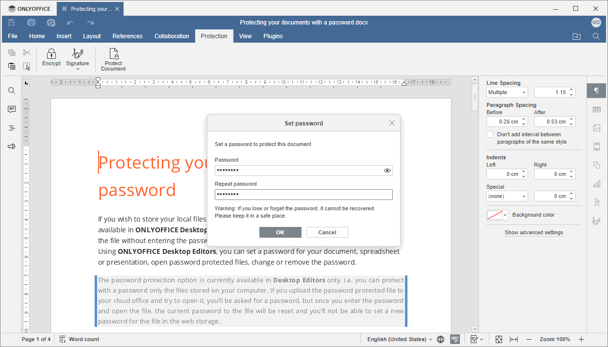 Set Password window
