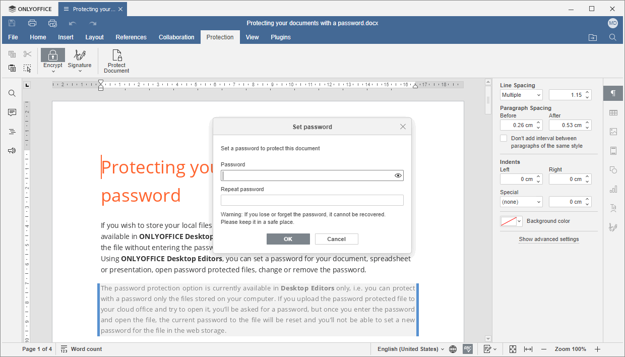 Set Password window