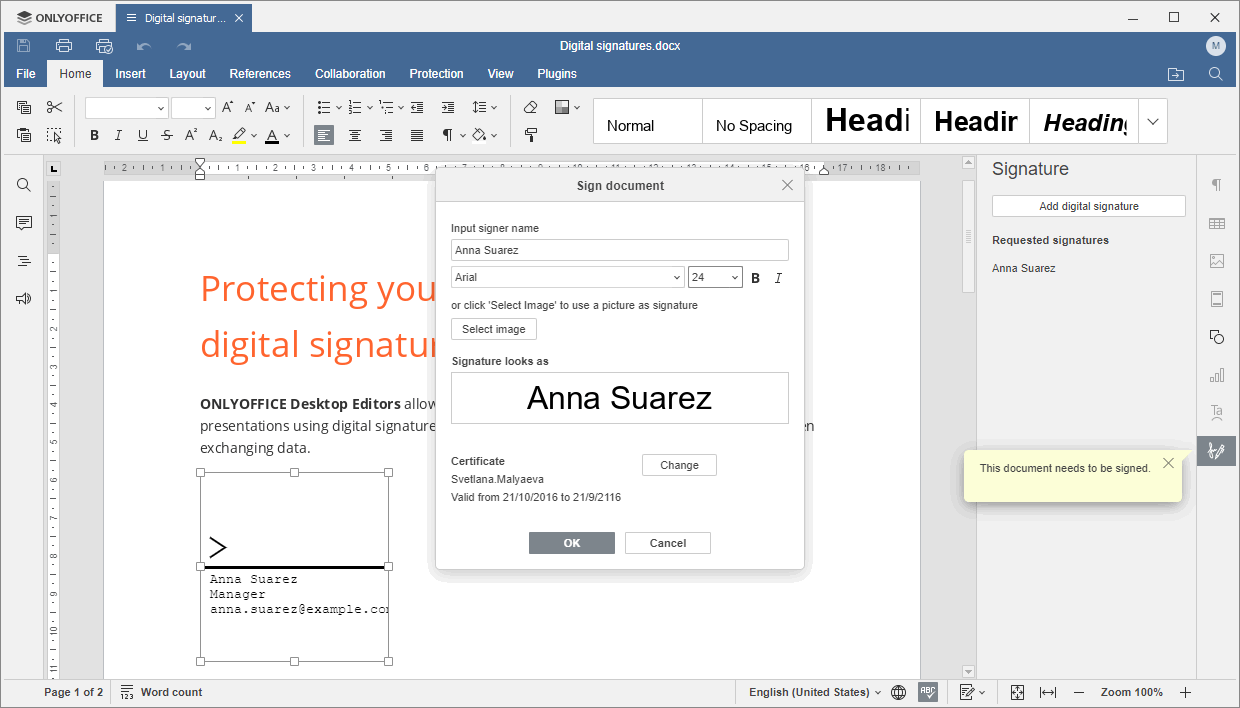 Sign Document window