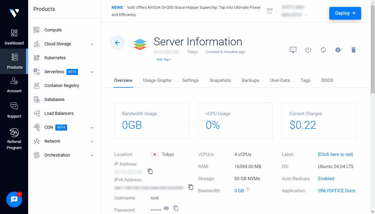 Create your instance in Vultr
