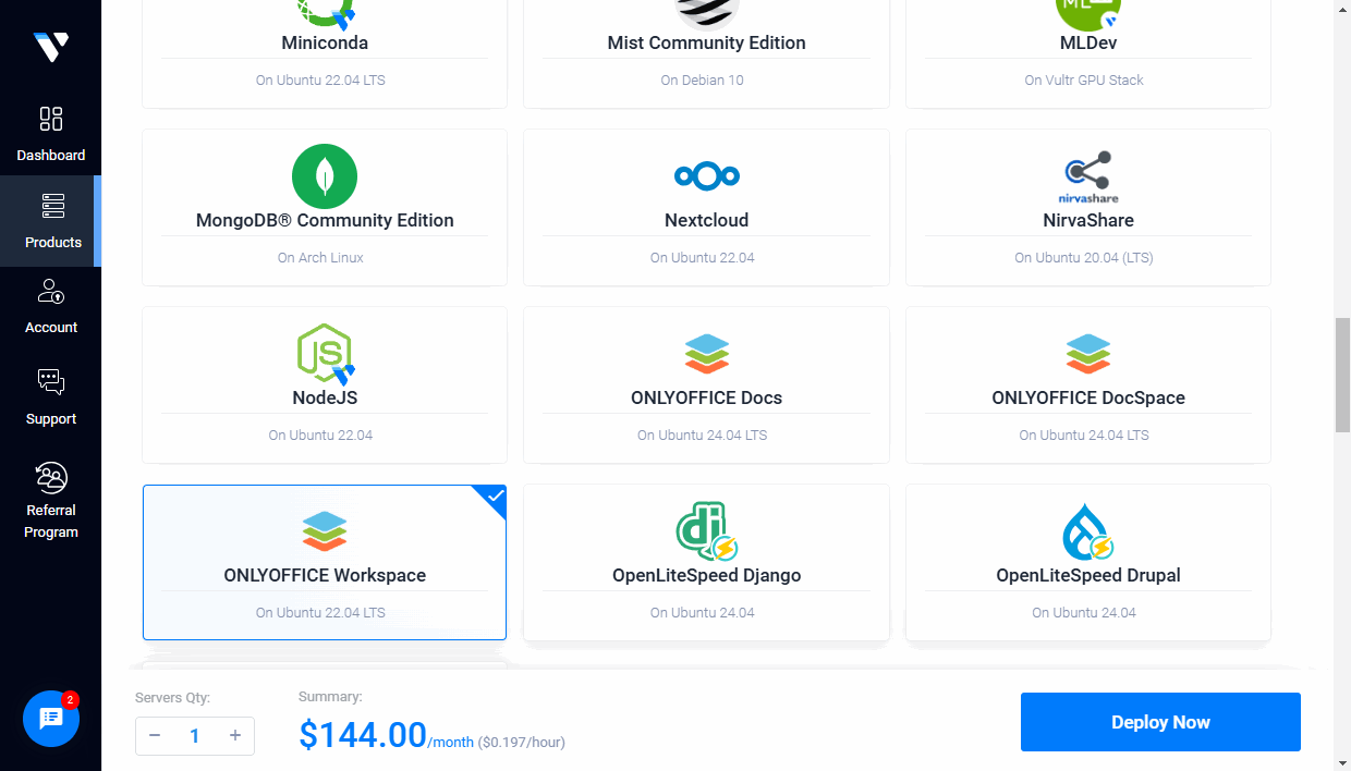 Create your instance in Vultr