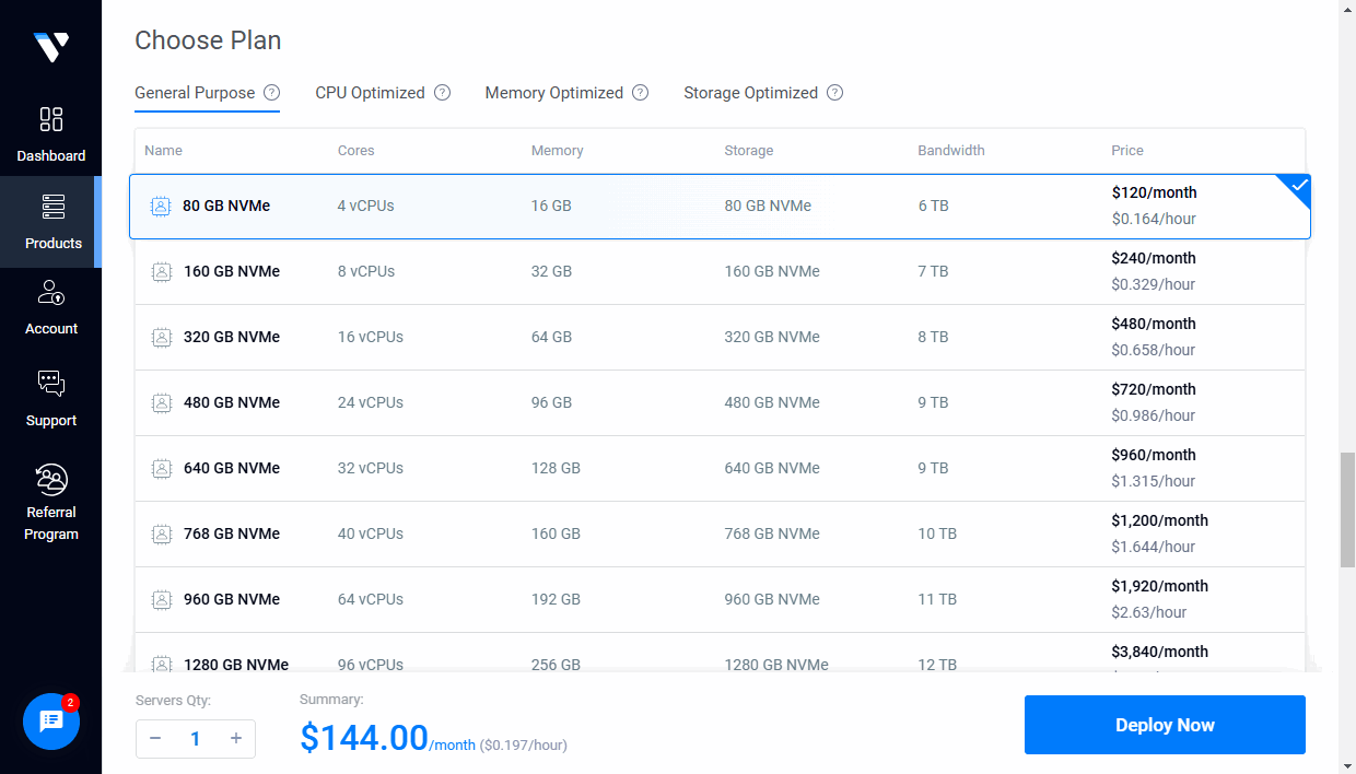 Create your instance in Vultr
