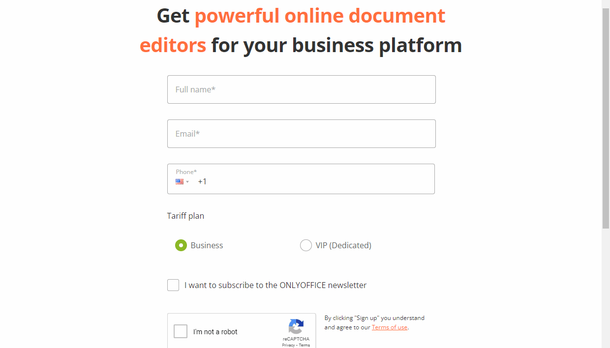 Registration page