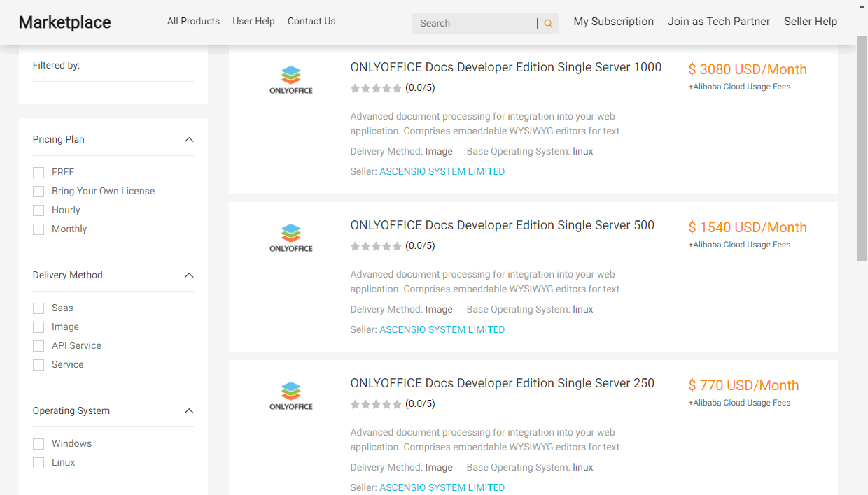 Choose the necessary ONLYOFFICE Alibaba Cloud Image