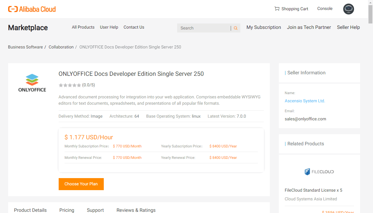 Choose the necessary ONLYOFFICE Alibaba Cloud Image