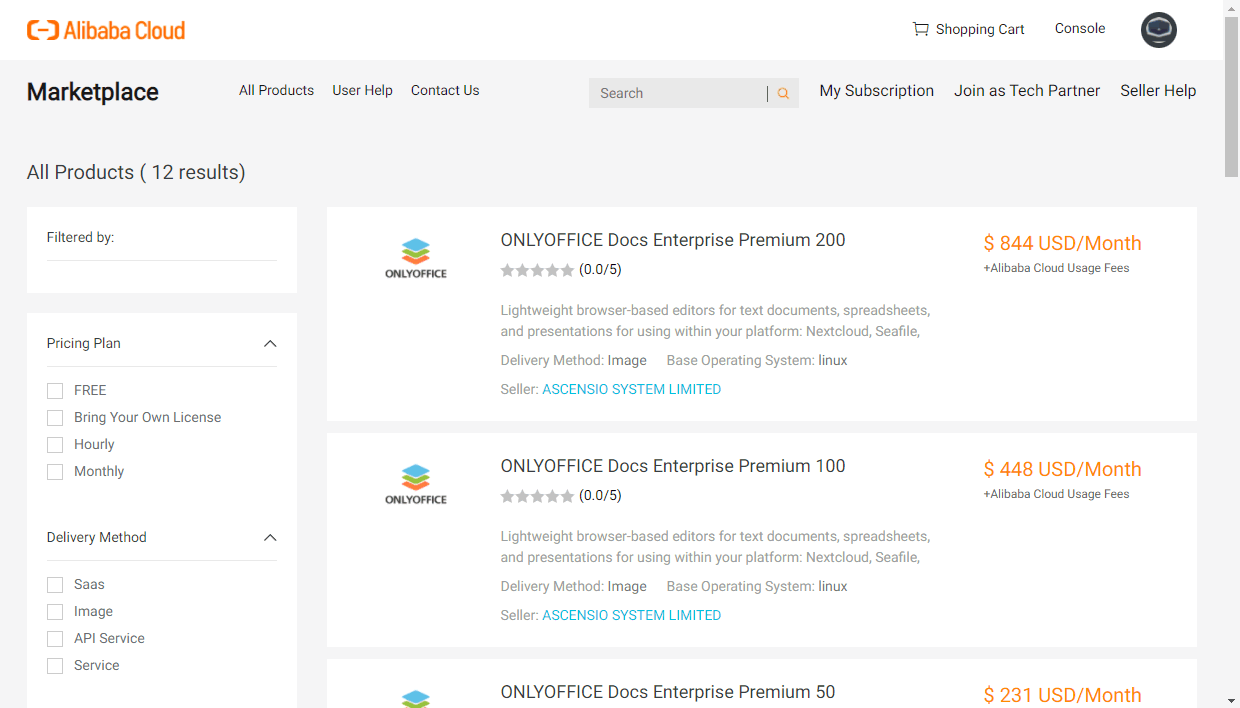 Choose the necessary ONLYOFFICE Alibaba Cloud Image