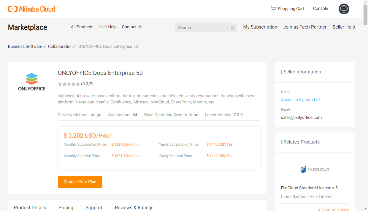 Choose the necessary ONLYOFFICE Alibaba Cloud Image