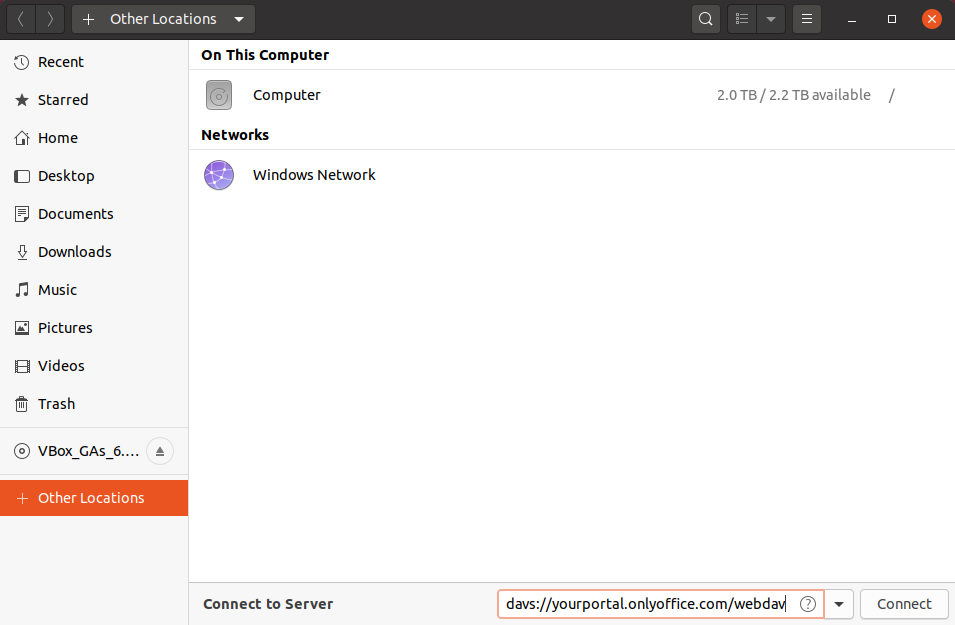 Connecting to ONLYOFFICE WebDAV Server on Ubuntu