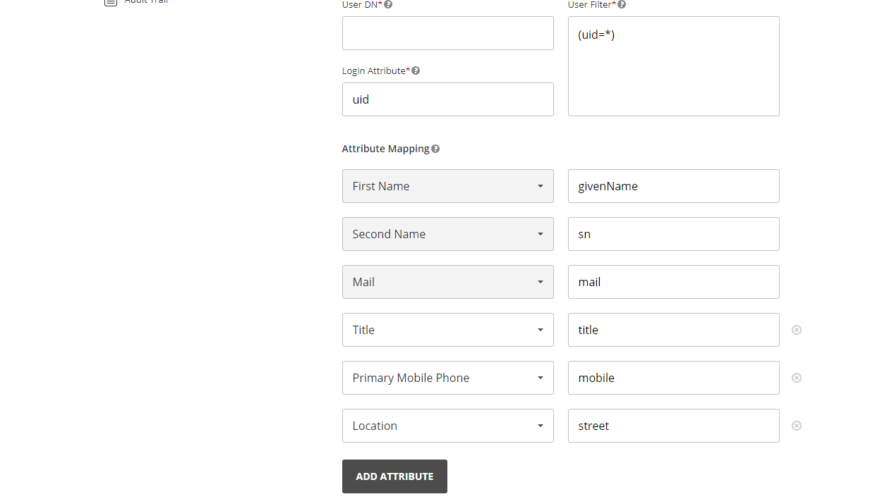 LDAP settings - Attribute Mapping