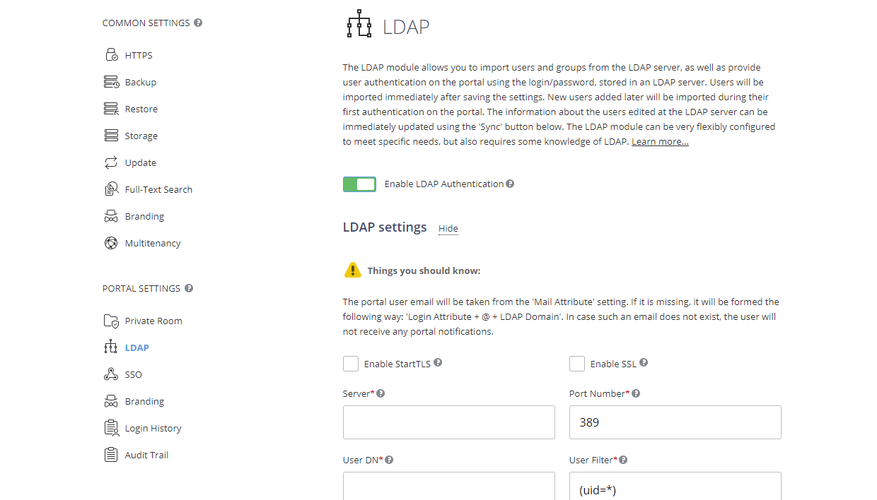 LDAP settings - users