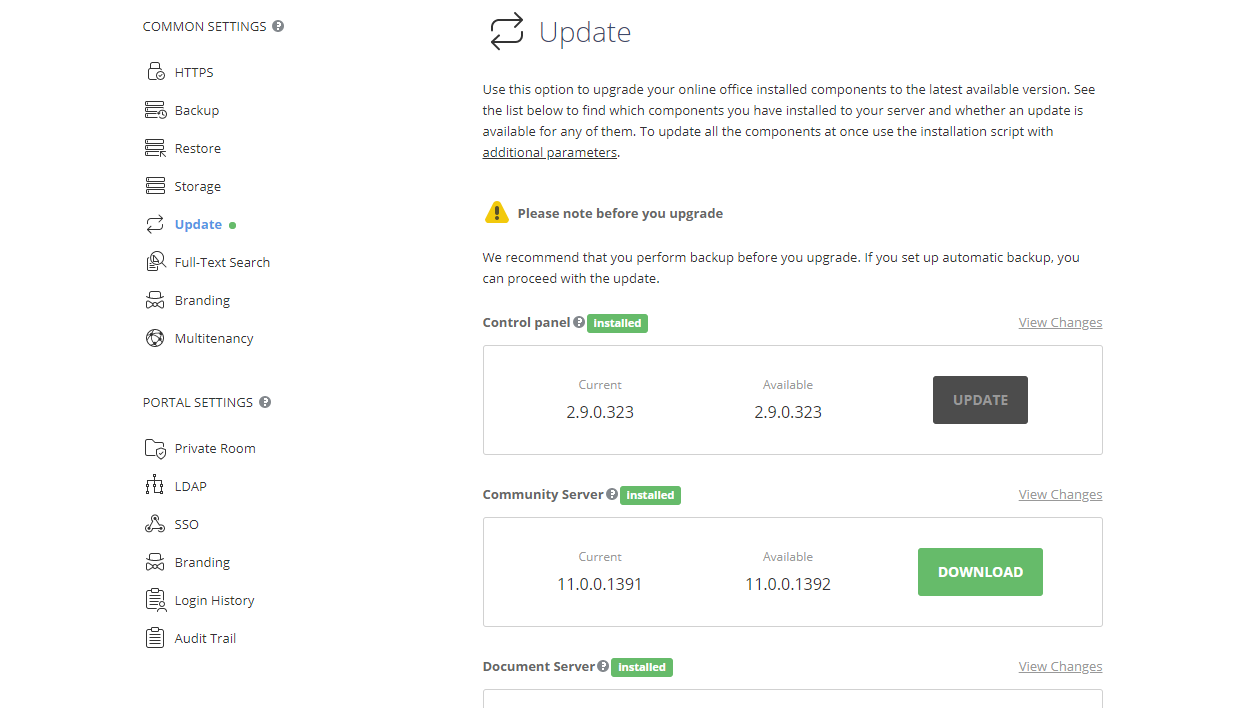 Update page