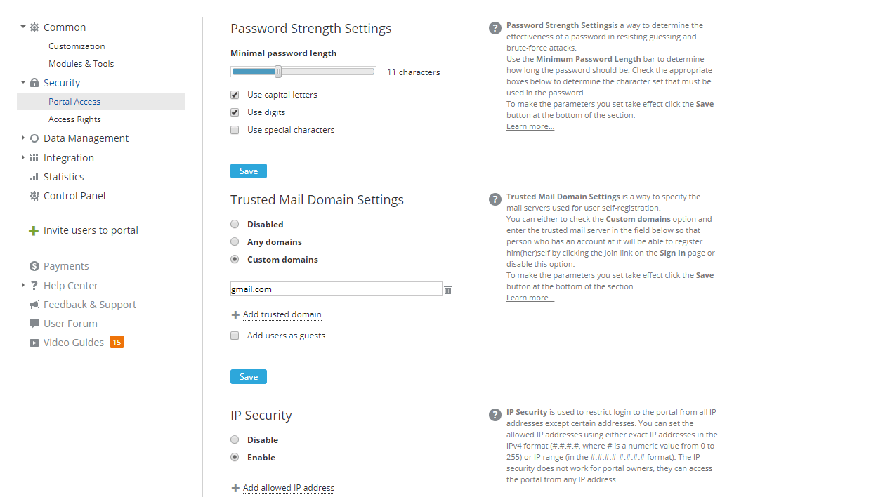 Security settings