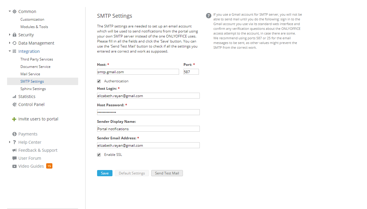 SMTP Settings