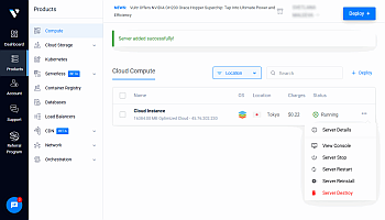 Create your instance in Vultr