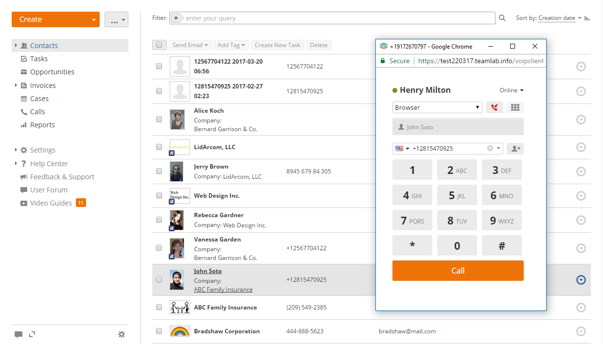 Call CRM contact
