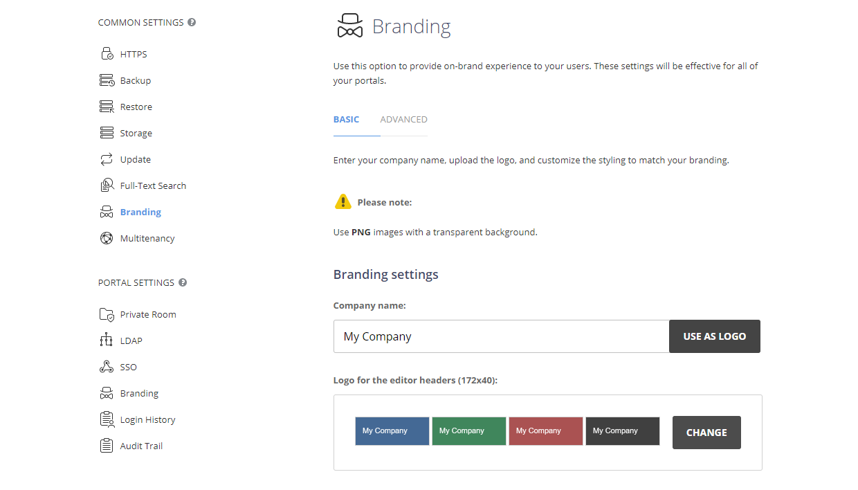 Branding page