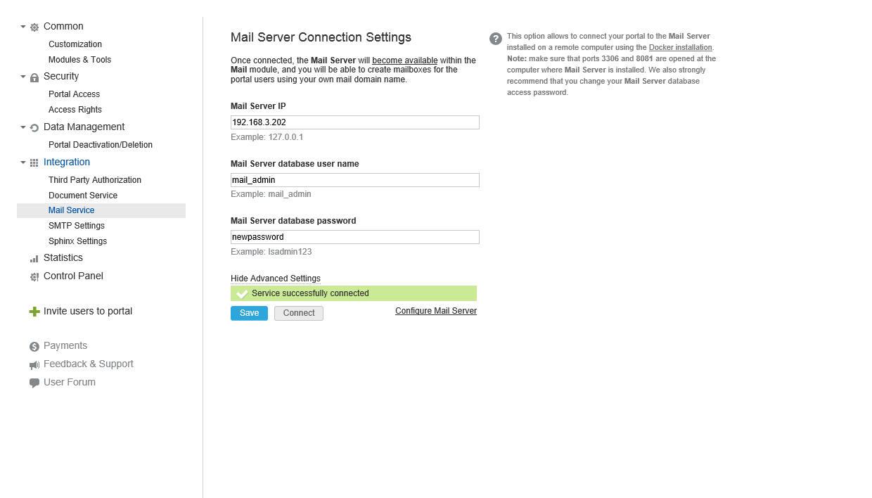 Mail Service page