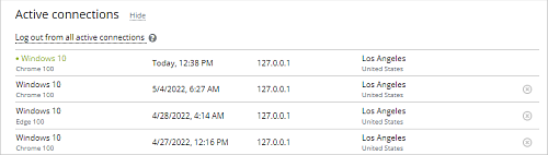 Active connections list