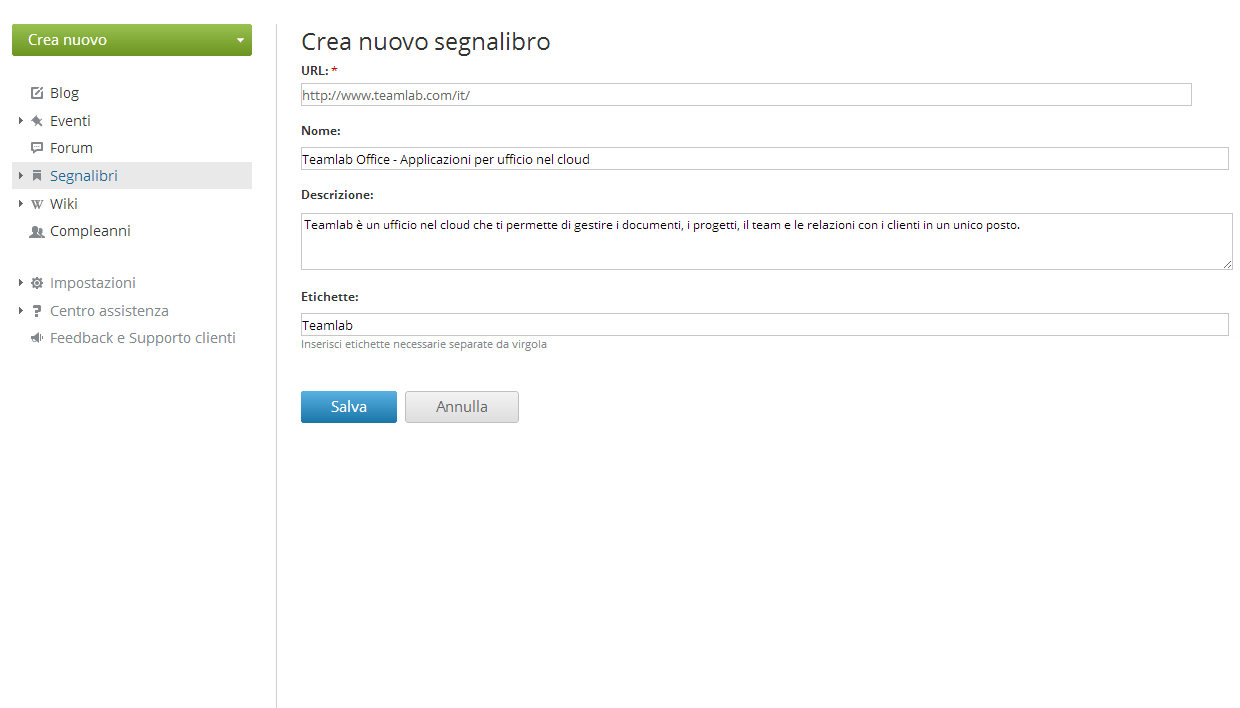 Creazione dei segnalibri