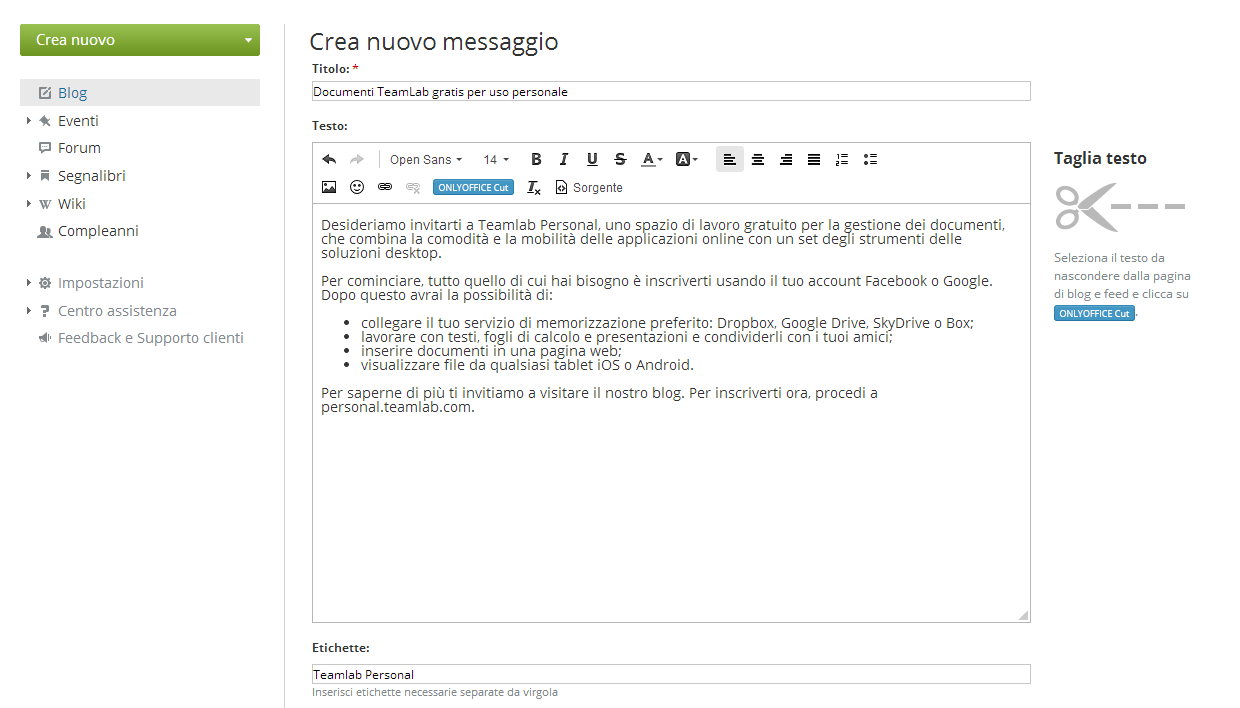 Creazione del blog