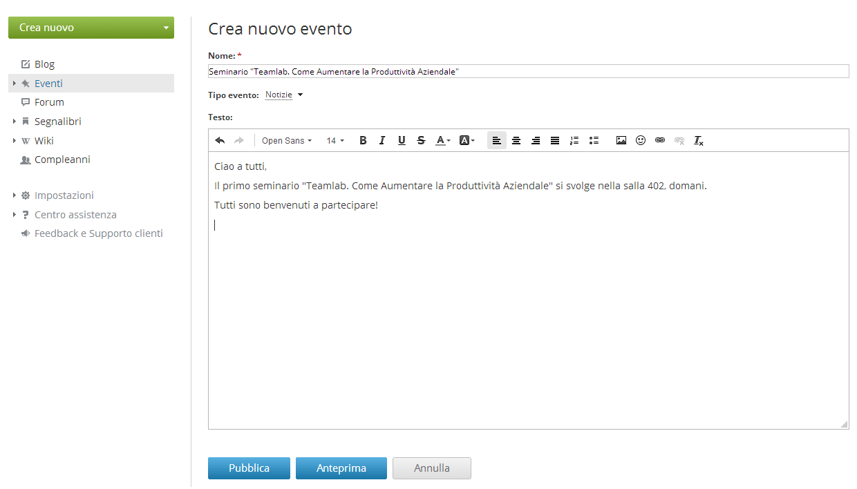Condivisione degli eventi