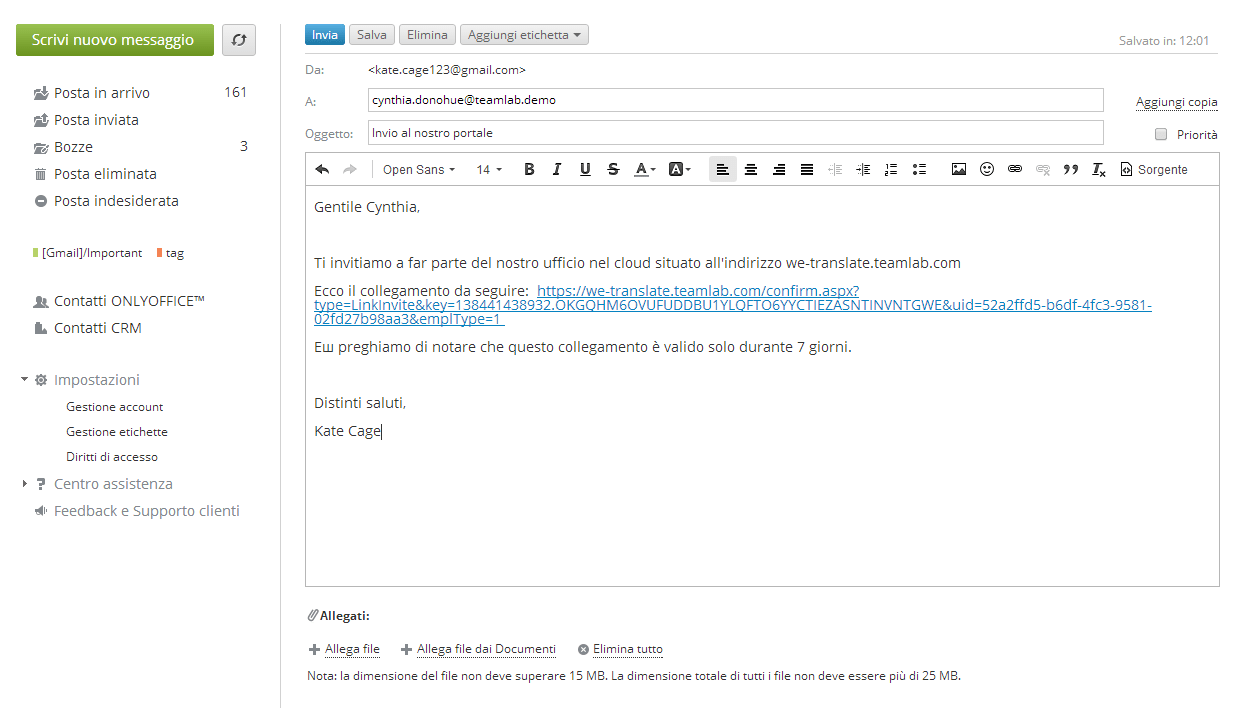 Crea messaggio