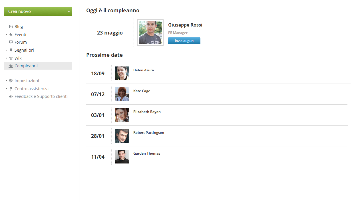 Tracking dei compleanni