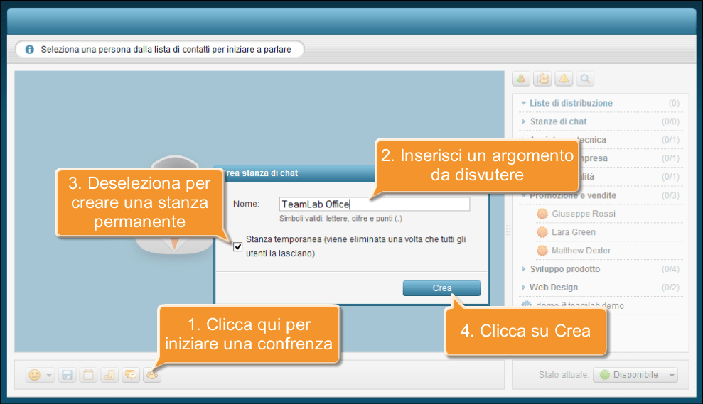 Come creare una stanza di chat? Passo 2
