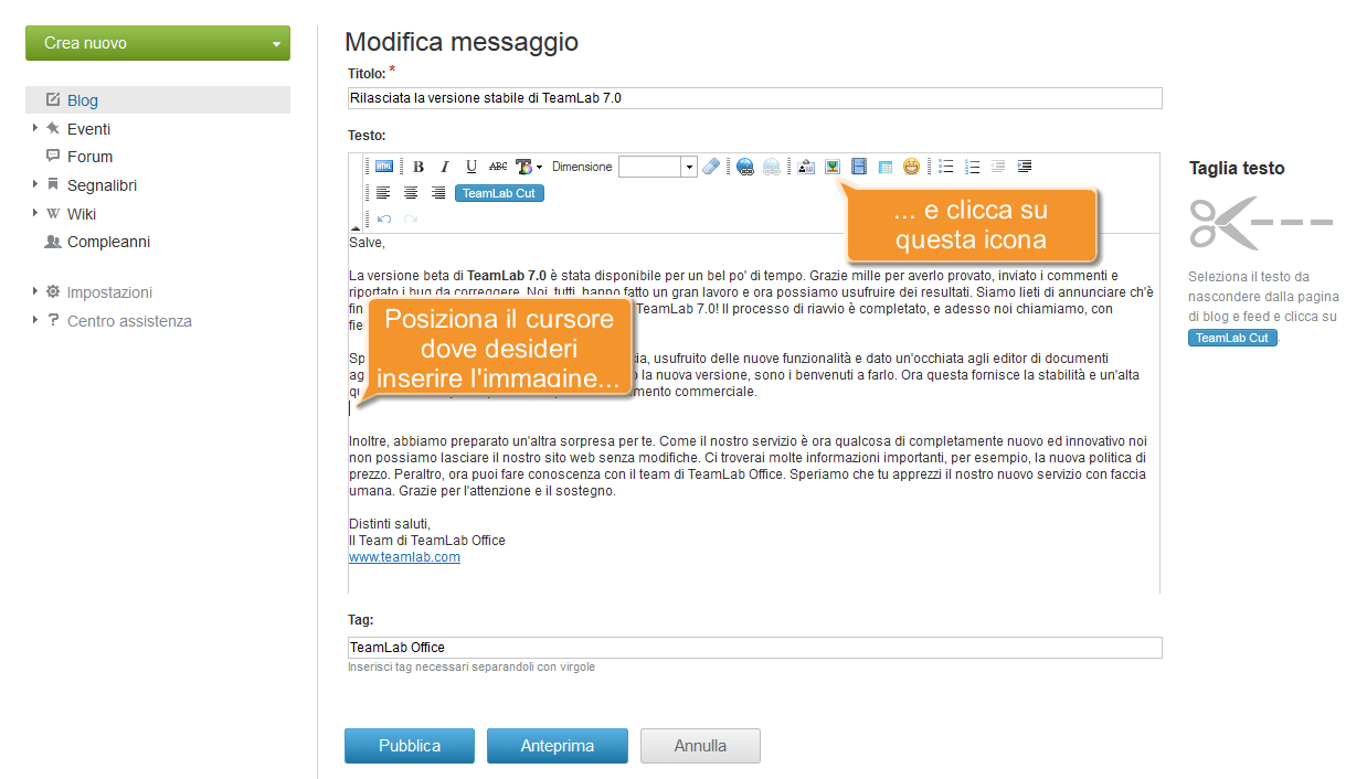 Come inserire un'immagine in un messaggio postato? Passo 2
