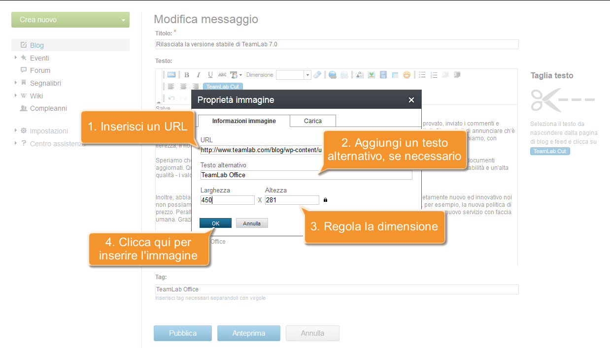Come inserire un'immagine in un messaggio postato? Passo 2