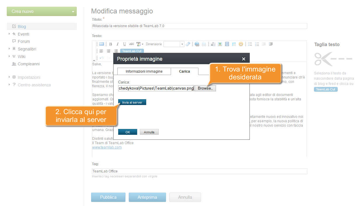 Come inserire un'immagine in un messaggio postato? Passo 3