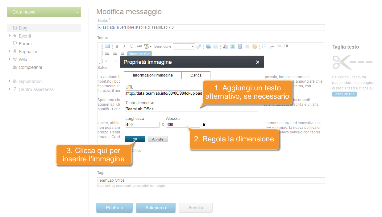 Come inserire un'immagine in un messaggio postato? Passo 3