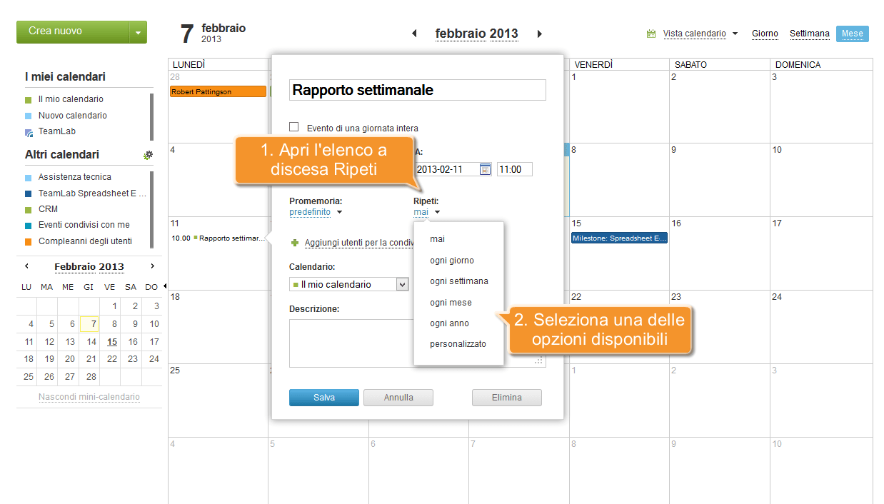 Come ripetere un evento? Passo 3