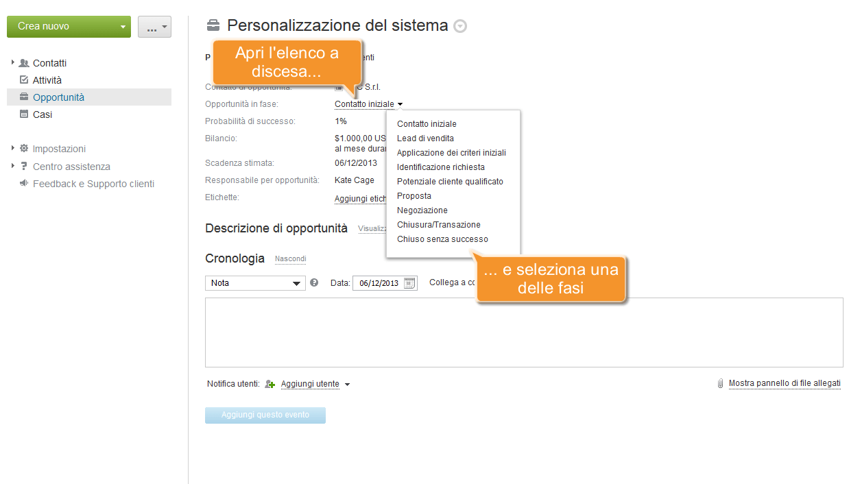 Come tener traccia delle vendite potenziali? Passo 3