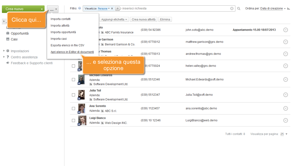Come esportare la tua banca dati dei clienti da CRM e modificarla usando Spreadsheet Editor? Passo 3
