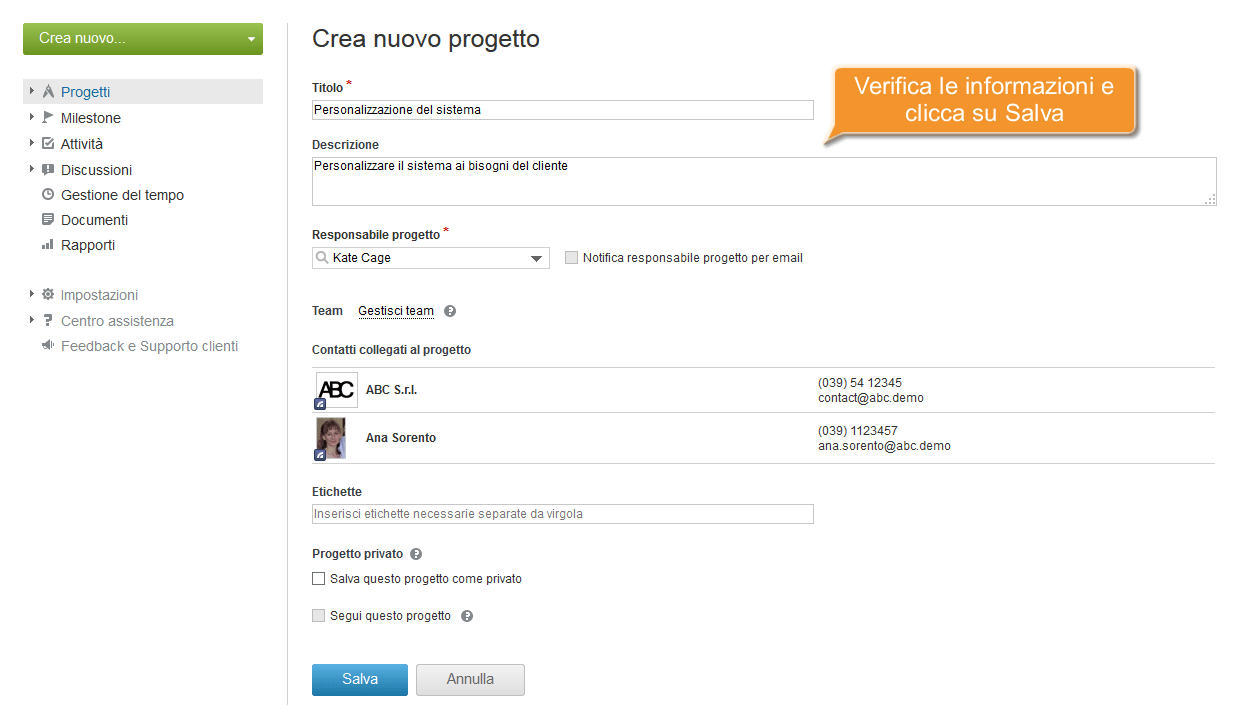 Come collegare un'opportunità con un progetto? Passo 3