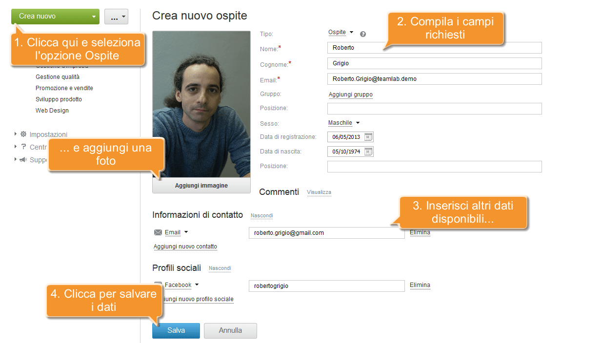 Come invitare gli ospiti al tuo ufficio online office? Creare un nuovo ospite