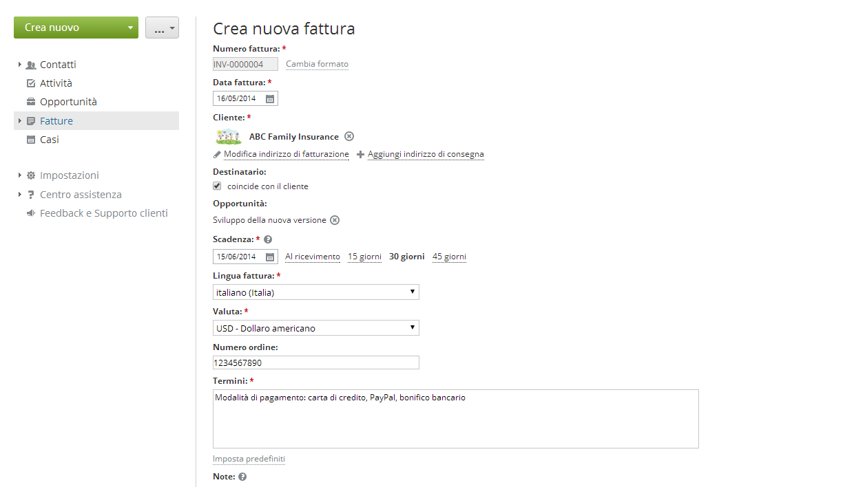 Creare fatture